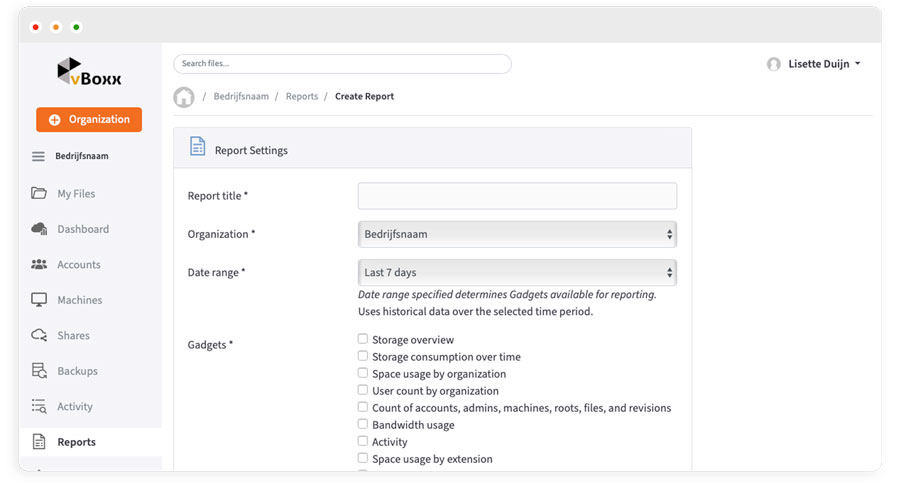 activity reports in vboxxcloud