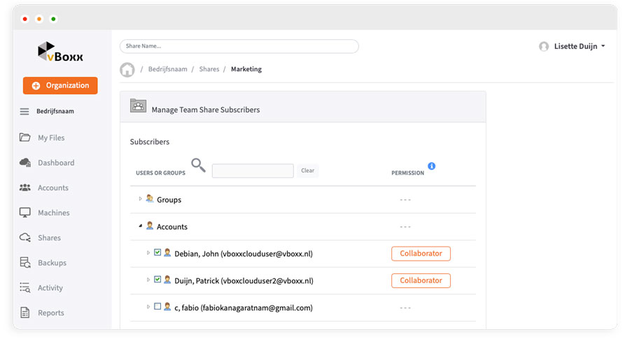 share permission roles in vboxxcloud