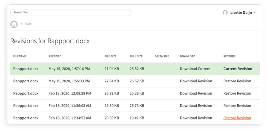 file revisions vboxxcloud